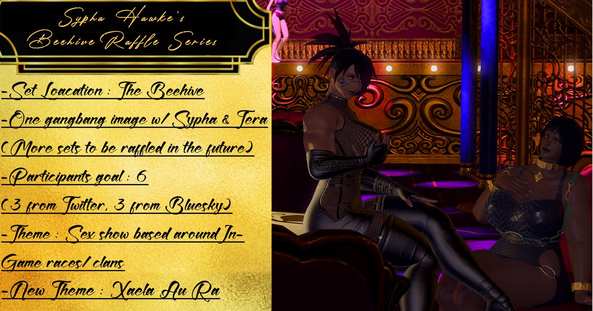 💚💛Hello &amp; Good Day, Darlings💛💚

Whilst I work on this next set...the wheel spins.
🍾🎊The Beehive Series raffle returns!🎊🍾

This time around, the needle has landed on Xaela Au Ra! If you're interested, just comment down below a pic of your entered OC, like &amp; share the post!