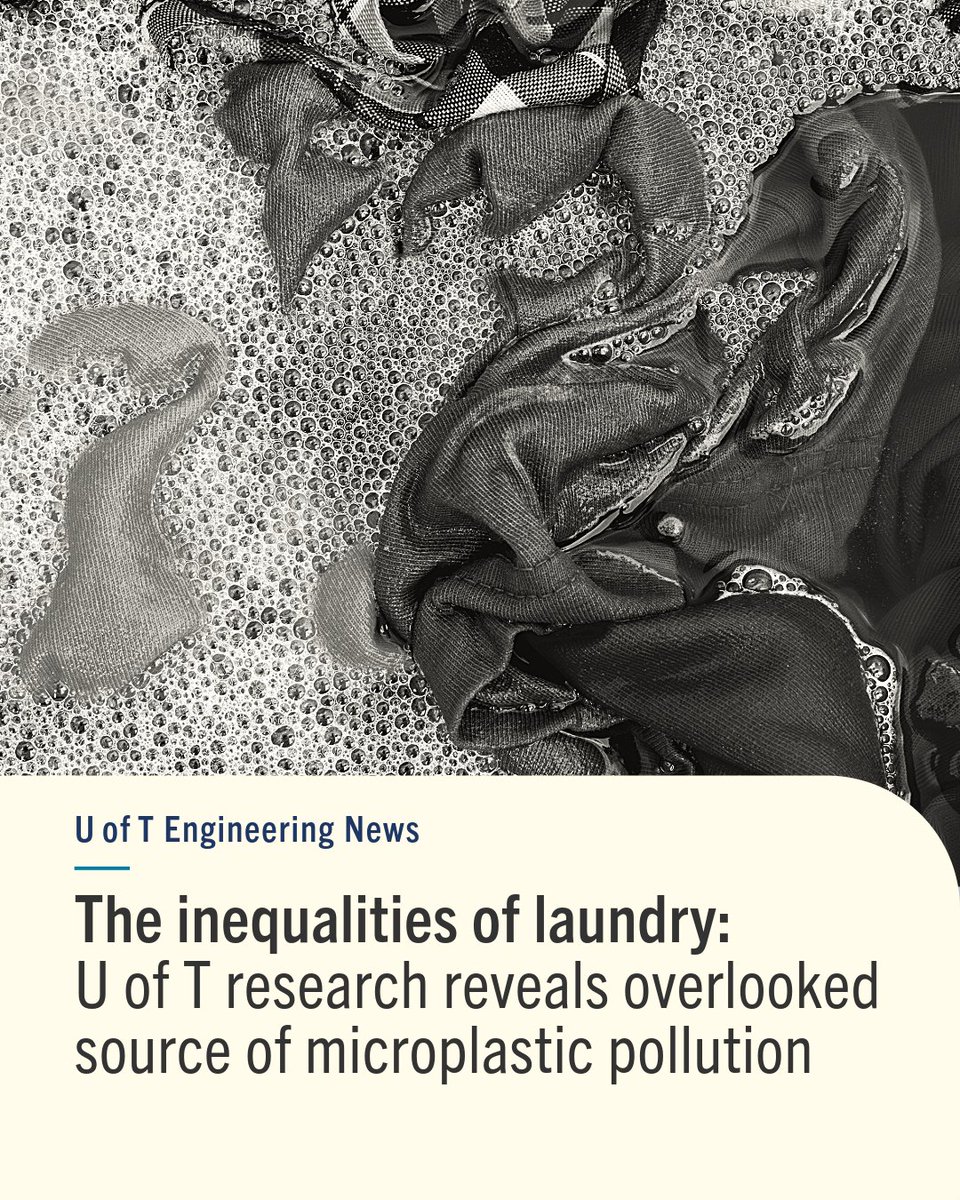UofTEngineering's tweet image. Billions of people around the world handwash their clothes — but new #UofTEngineering research shows this everyday practice may release far more microplastic pollution than previously understood.

🔗 Read the story: uofteng.ca/laundry-microp…