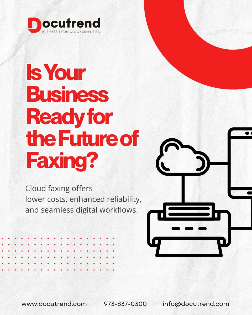 Docutrend's tweet image. Cloud faxing is the secure, reliable, and cost-effective upgrade your business needs beyond aging POTS lines. Lower costs, stronger reliability, better security, and seamless digital workflows—future-proof your faxing today.

Learn more: bit.ly/3XlKe5T

#CloudFaxing