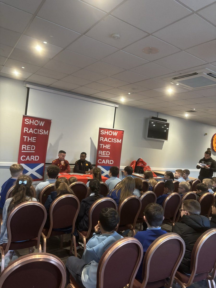 SRtRCScotland's tweet photo. 🎙️Voices of their local hero’s 

A massive thank you to Paul McGinn and Jonathan Obika for rounding off our Anti-Racism event at @MotherwellFC with wise words in response to some thought provoking questions 🧠

@MFCTrust 

#SRtRC #AntiRacism #ClubEvent https://t.co/utgG3iH7VZ