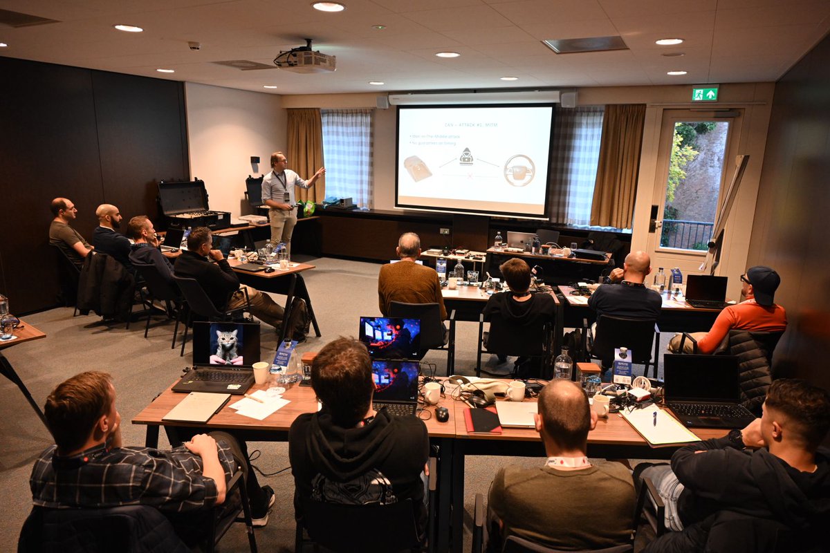 hardwear_io's tweet photo. This session with Willem Melching (@PD0WM) is where learning and teamwork go the extra mile. ๐๐คญ
At #hw_ioNL2025 weโre exploring spoofing, DoS, and MITM one step at a time.
Know More: https://t.co/BDoYVulrLu
#carhacking #automotivesecurity https://t.co/kPEddr0epj