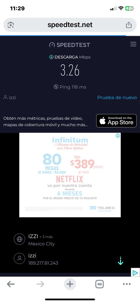 echeikon's tweet photo. Estoy a menos de 2 m del módem y esta es la velocidad de @izzi_mx @ayudaizzi a alguien más le pasa? #izzi #internet https://t.co/amSTsyzM8x