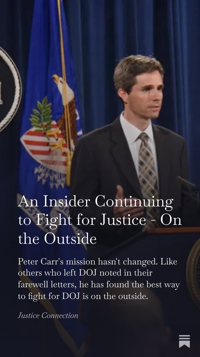 Fmr DOJ spokesman <a href="/PeteCarr10/">Peter Alexander Carr</a>  shares in our Substack that our safety, prosperity, and rights depend on an institution that is under attack. We once fought for these ideals within DOJ, but for many of us, the best way to fight for DOJ is on the outside.

open.substack.com/pub/justicecon…