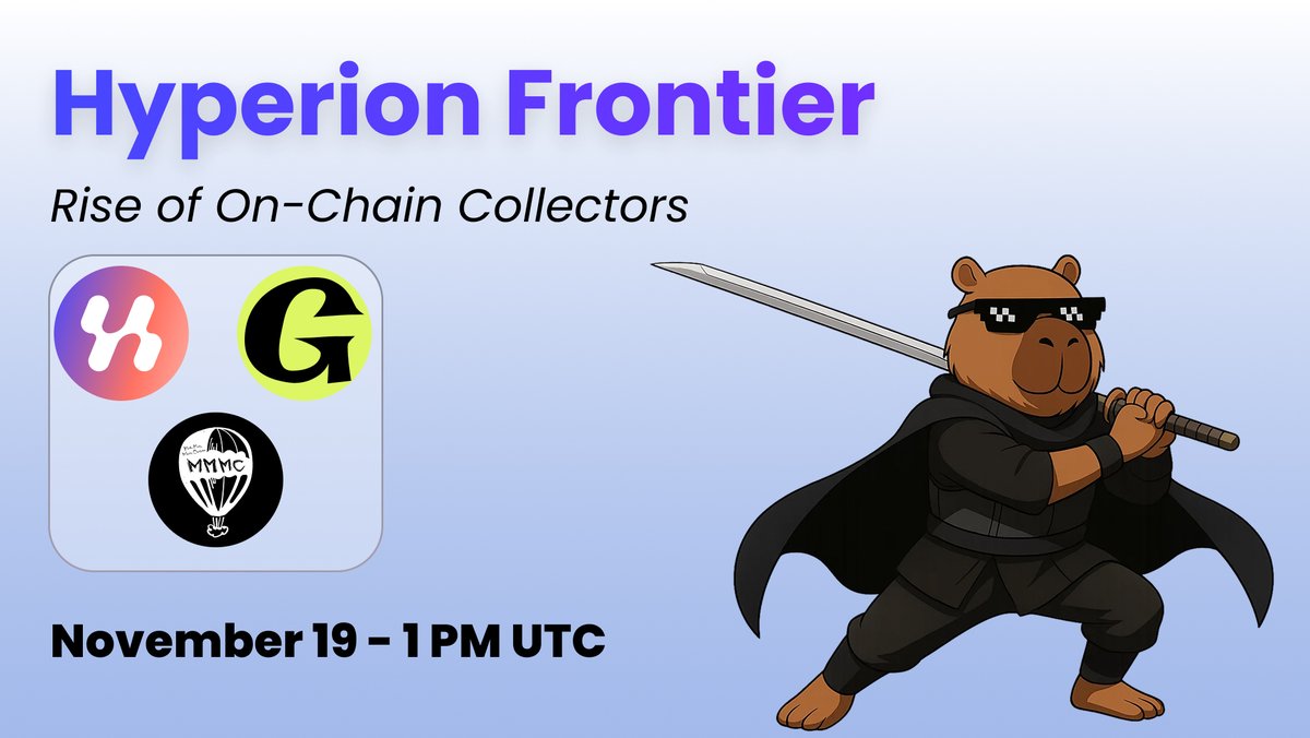 hyperion_xyz's tweet image. Hyperion Frontier Vol. 5 ft the Anime and The Gobllers

This week, we’re spotlighting @MofuMofuMC, an anime-inspired on-chain collector hub bringing fandom, trading, and DeFi together with @the_goblin_fi

🗓 Nov 19 — 1PM UTC
🎙 Host: Hyperion
⏱️ 45 minutes

👉 Hop in and join the…
