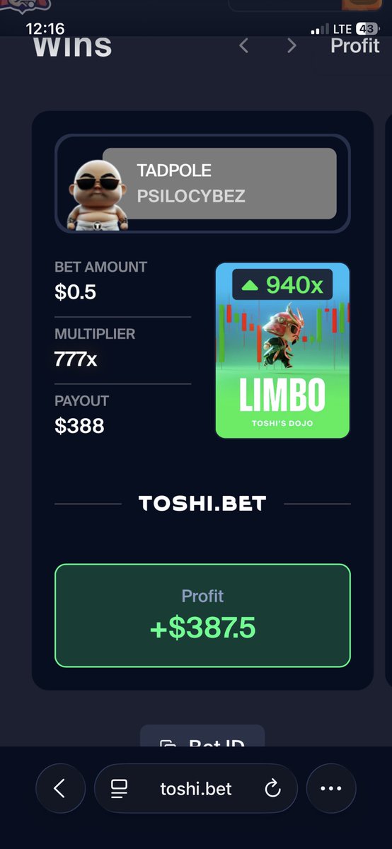 Another huge win over at <a href="/ToshiBet/">Toshi.bet 🈺</a> 💪🏽💪🏽 $GAMBLE 

GODS CHOSEN