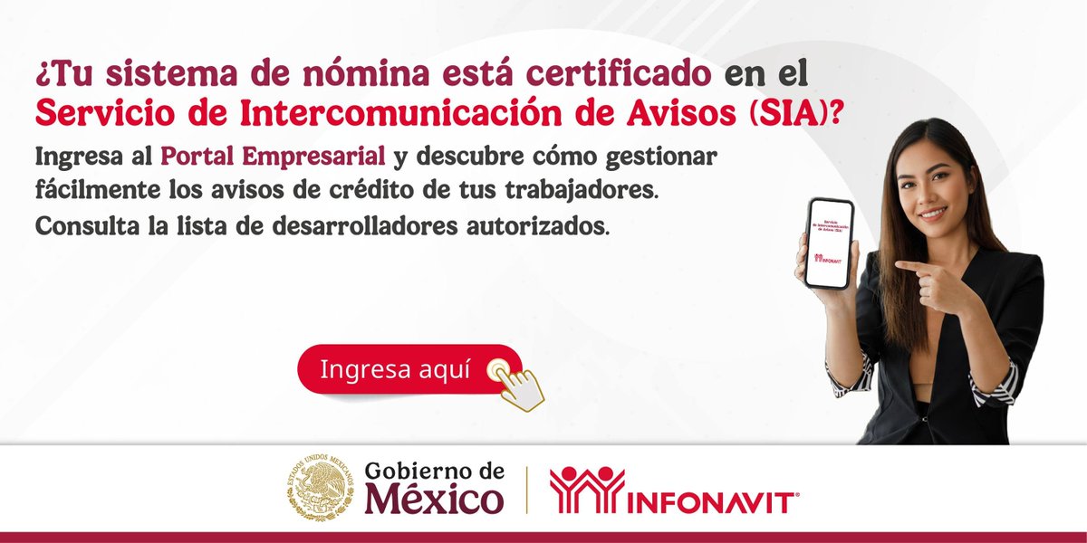 CanacoTapachula's tweet photo. SIA-Desarrolladores Certificados
El Servicio de Intercomunicación de Avisos (SIA), te permite consultar desde tu sistema de control de nómina de forma masiva los avisos de retención, modificación de factor y suspensión de descuentos
Mas Informacion: https://t.co/z9WCSNsHEJ https://t.co/ejeqpDun3y