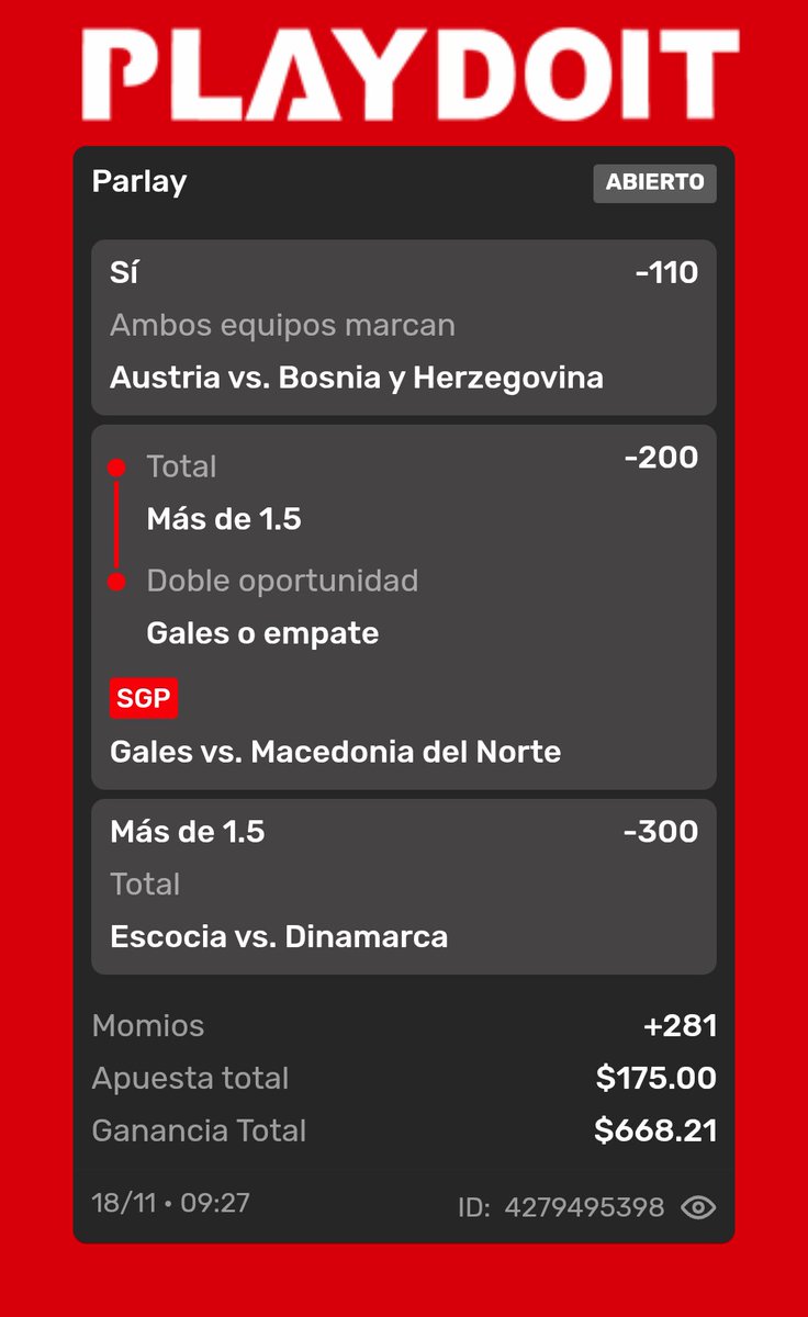 Damuba's tweet image. Vamos así en la eliminatoria europea con este #parlay
