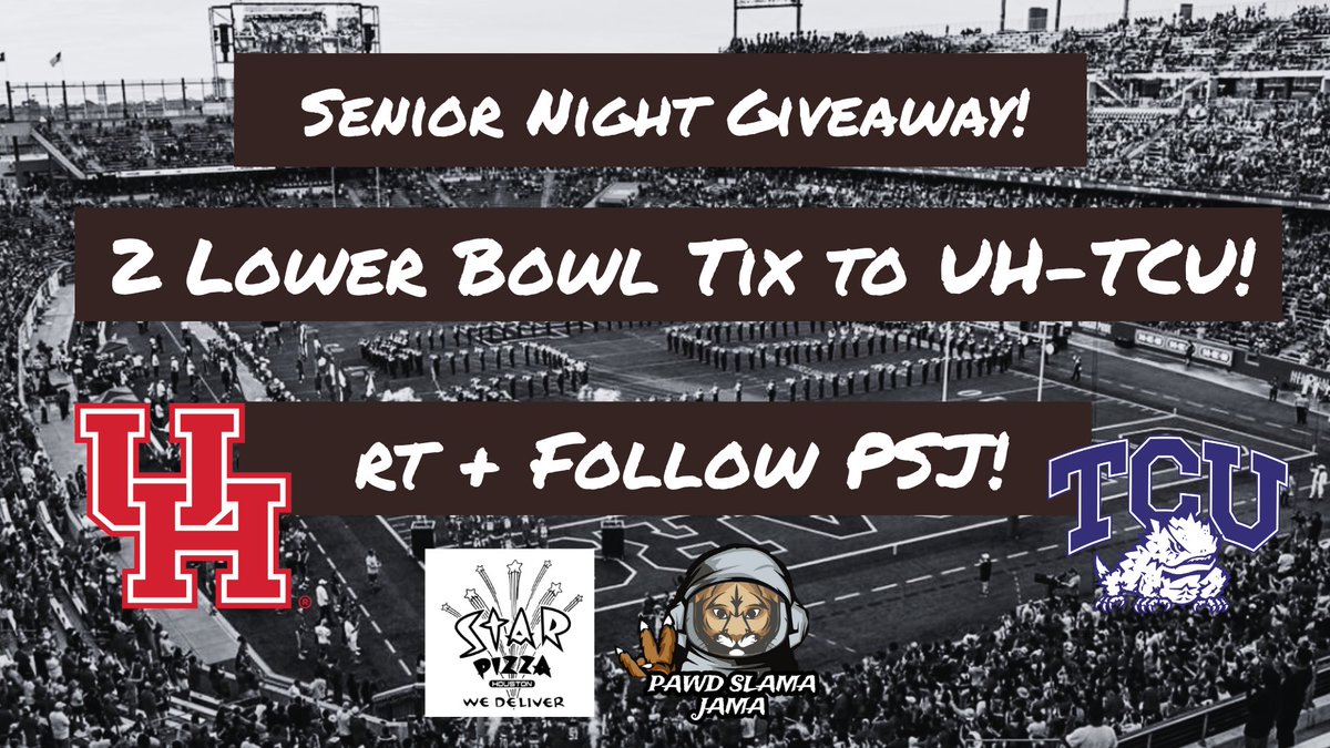 TICKET GIVEAWAY ‼️

We are giving away TWO tickets to Saturday afternoon’s game between #25 Houston-TCU courtesy of <a href="/starpizzahou/">Star Pizza Houston</a>/<a href="/HoopnHollerHou/">Hoop & Holler</a>!

All you have to do is RT this post and must be following PSJ! We will announce winner tomorrow evening!