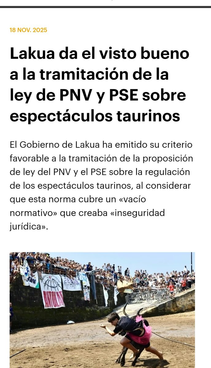 El PNV-PSE acelera la tramitación para q menores de 16 años aprendan a ser crueles con los becerros.

"Es tradición", dicen.

El Gobierno Vasco es insensible a la crueldad animal. Ya veremos qué vota Bildu.

En <a href="/PodemosEuskadi_/">Podemos Euskadi</a> lanzaremos mociones en Ayuntamientos para impedirlo.
