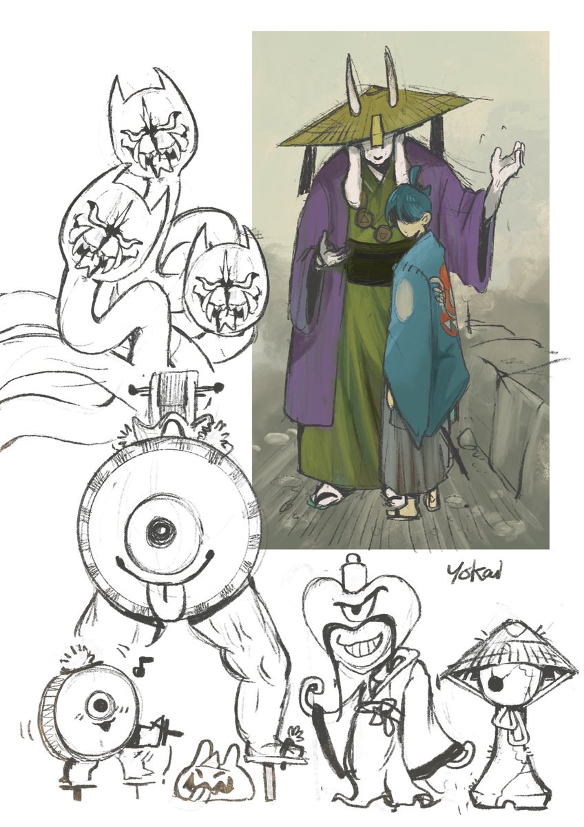 Art dump!
What if deltarune but Japanese and yokai ?

#DELTARUNE #sketches