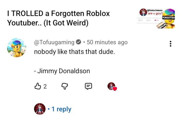 RobloxVeteranYT's tweet image. He actually commented on my video...what 💀