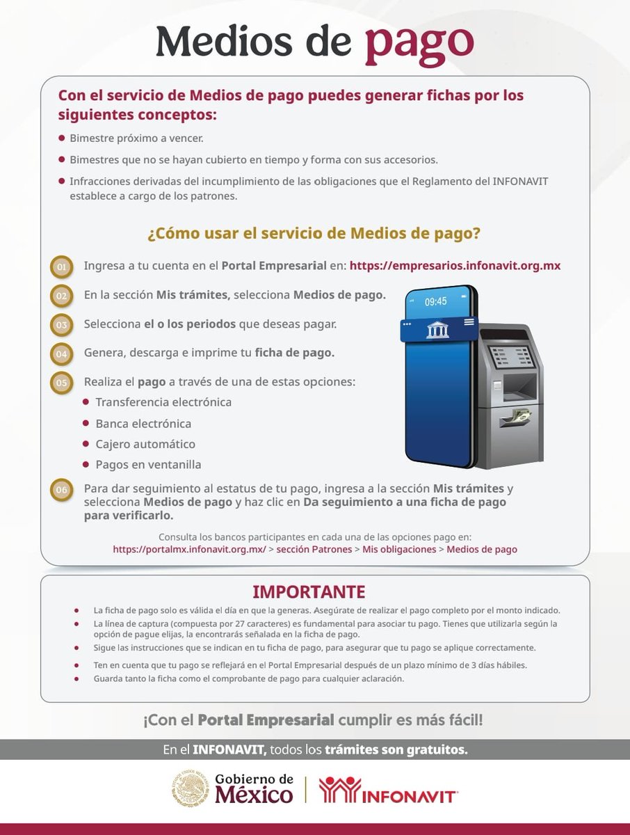 CanacoTapachula's tweet photo. Medios de Pago
Es el servicio con el cual puedes obtener una ficha de pago para cumplir con tus obligaciones fiscales ante el Infonavit de manera oportuna realizando el pago sin la necesidad de calcular el monto en el Sistema Único de Autodeterminación SUA
https://t.co/SnNn50TIgQ https://t.co/6pc8yr6Cfa