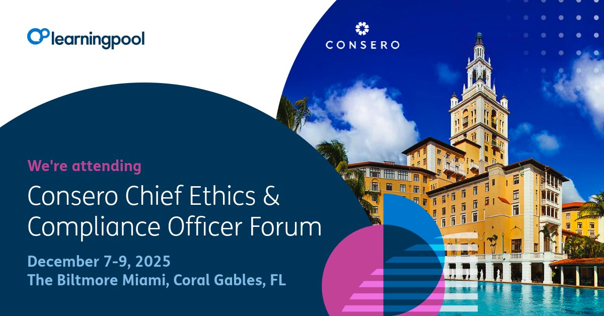 LearningPool's tweet image. Excited to attend the Consero Financial Compliance &amp;amp; Ethics Forum at The Biltmore Miami, FL (Dec 7–9, 2025)!

Joining leaders to discuss regulatory strategy, innovation, and how smarter learning can future-proof compliance programs. Let&apos;s connect!

#Consero #Compliance  #Ethics