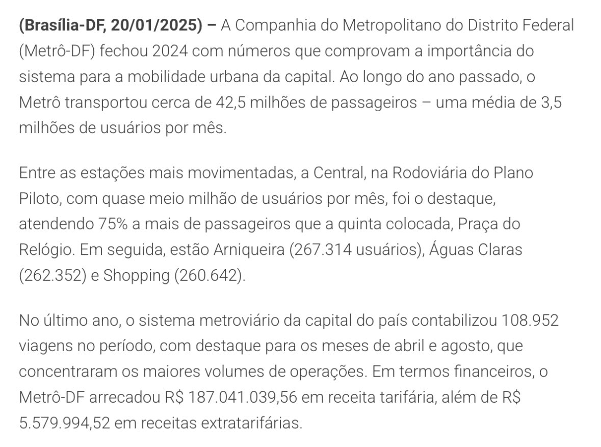 matheuscarvalhx's tweet photo. Fato impopular 1: o metrô do DF só existe e funciona graças à densidade urbana de Águas Claras, 2 das 3 estações mais usadas do sistema estão lá. 

Fato impopular 2: o metrô se beneficiaria muito se outras RA’s do DF tivessem um pouco mais de Águas Claras. https://t.co/NKwkeyzuyj