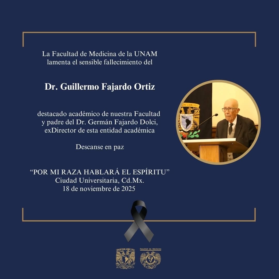 educonfm's tweet photo. La Subdivisión de Graduados y Educación Continua lamenta el sensible fallecimiento del Dr. Guillermo Fajardo Ortiz, colaborador y coordinador del área de sociomedicina en la subdivisión y padre del Dr. Germán Fajardo Dolci, ex director de la Facultad de Medicina. Descanse en paz https://t.co/aB53uEoYiu