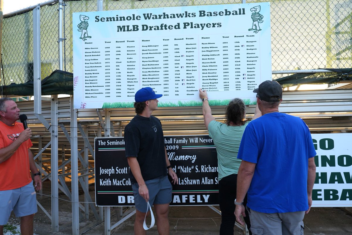 WarhawksBB's tweet photo. Last night was a special night at Brinker Field as ⁦@PalmeseNoah⁩ and his family added his name to our ⁦@MLB⁩ draft board at SHS before the fall orange and green game.  Noah is the 45th SHS baseball player in program history to be drafted by an MLB team. 
#Warhawks https://t.co/VGnnz7TxgZ