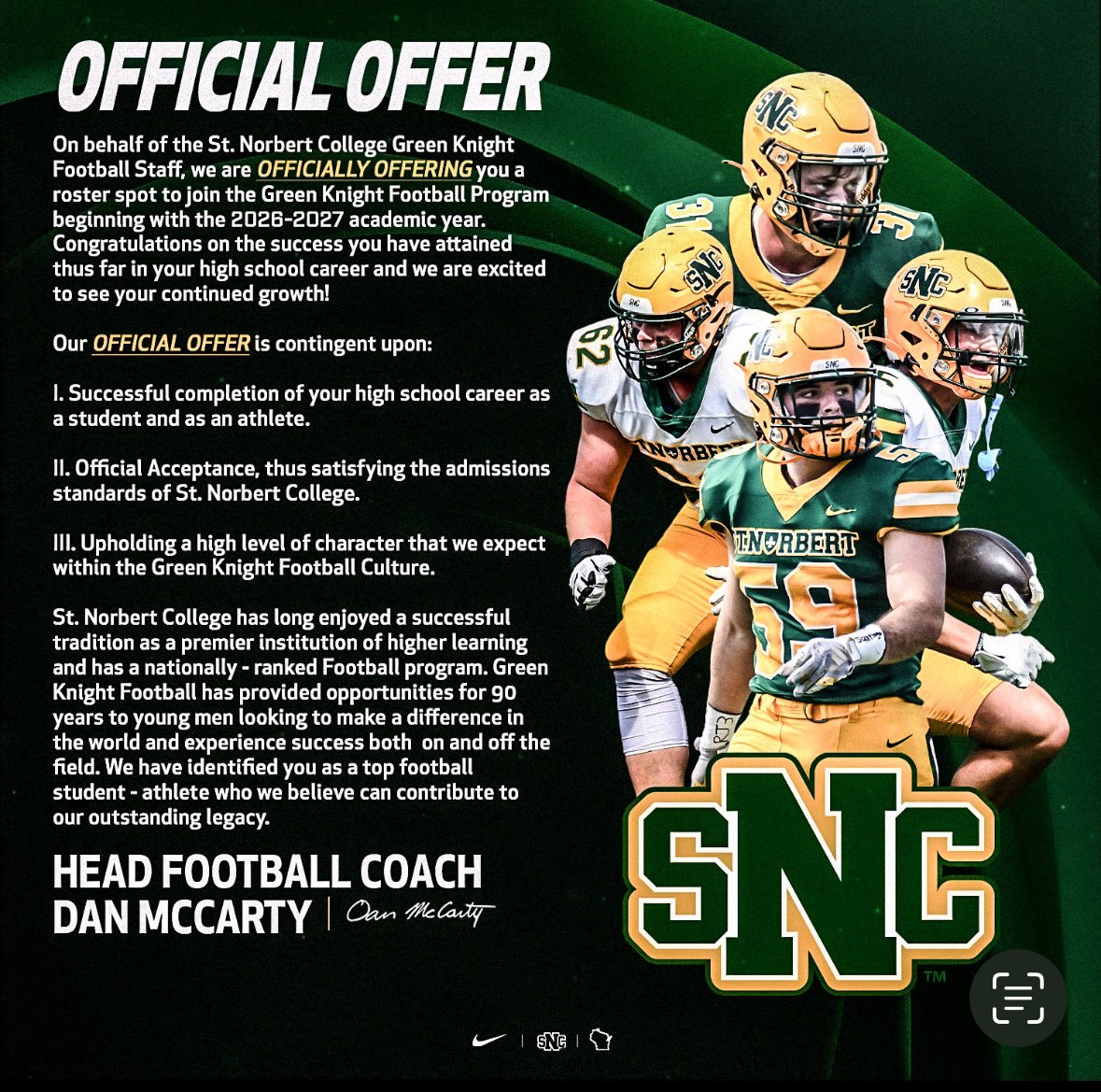joseph_engin's tweet image. After a great conversation with @PeteMcMahon19 I am honored to announce that I have a received an offer from @SNCfootball 

@MittyHSfootball