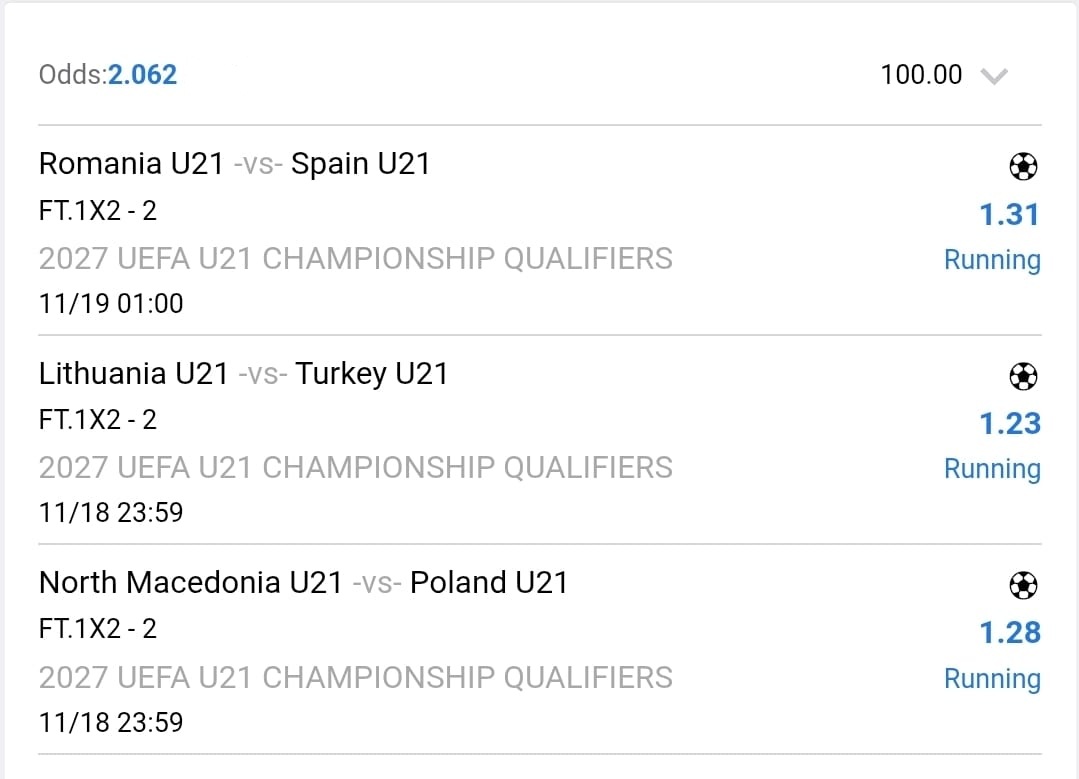 JS7_Official's tweet image. 2027 UEFA U21 Championship Qualifiers
3 Fold Parlay:
🇷🇴 U21 vs 🇪🇸 U21  |   🇱🇹 U21 vs 🇹🇷 U21  |  🇲🇰 U21 vs 🇵🇱 U21

Trying a small bet, but I reckon I am likely to hit! 🙏
