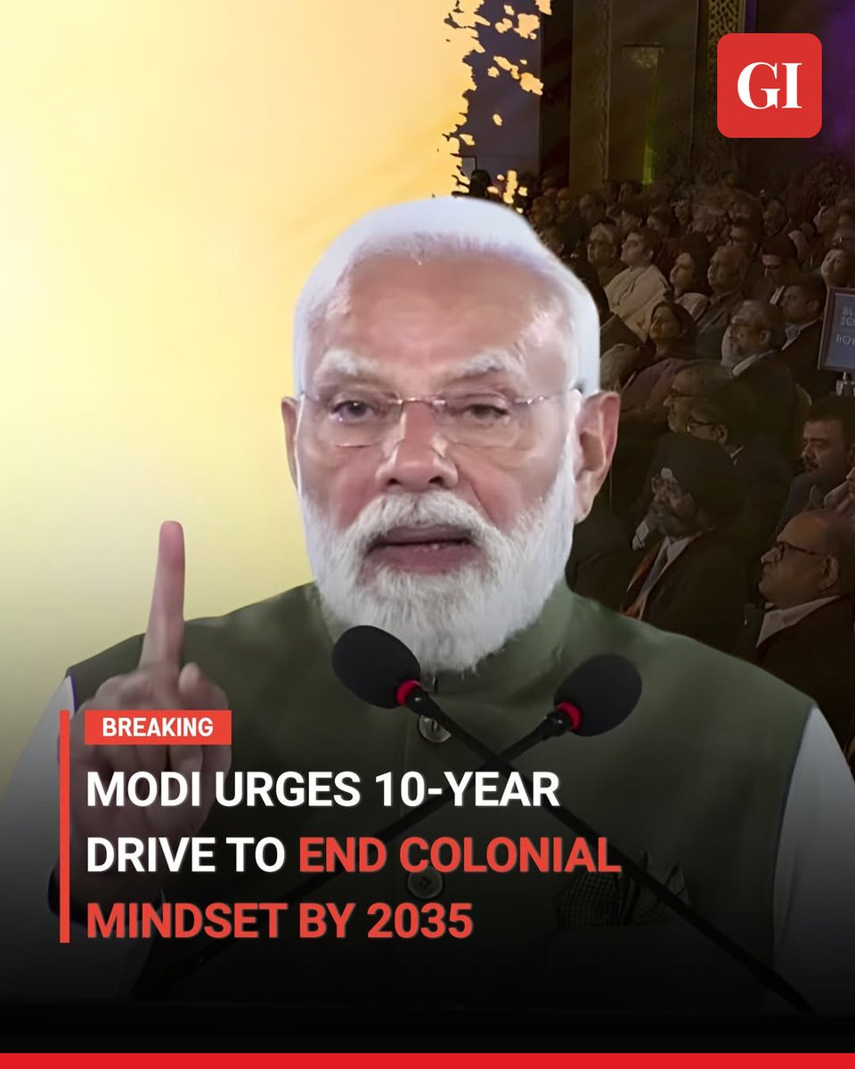 GrowingIndiaNP's tweet image. PM Modi, at the Ramnath Goenka Memorial Lecture, urged a 10-year push to shed India’s colonial mindset, praising NEP 2020 &amp;amp; Make in India for driving confidence and self-reliance. Target: full freedom from this legacy by 2035.

#PMModi #NEP2020 #MakeInIndia