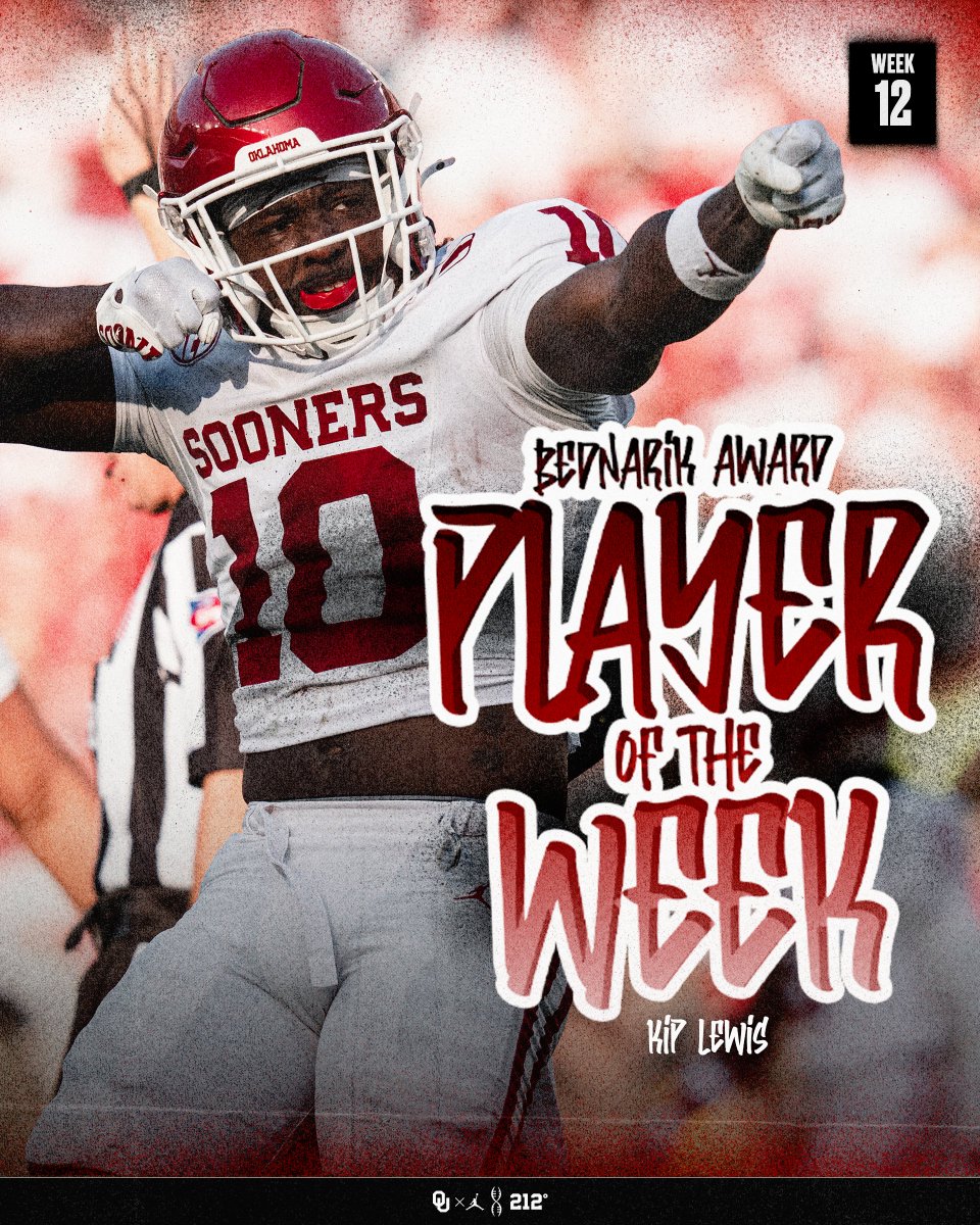 OU_Football's tweet image. Chuck Bednarik Award Player of the Week 🏆 | Week 12 » @KipLewis9 

📝 ouath.at/488uB6I