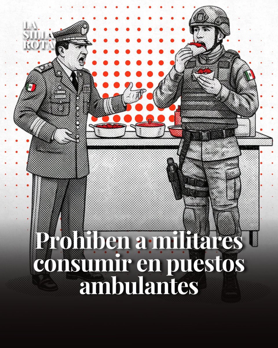 lasillarota's tweet image. La Sedena emitió un memorándum que impide a las y los militares comprar alimentos o productos en puestos ambulantes alrededor del Campo Militar No. 1-A y el complejo Lomas de Sotelo. La orden aplica tanto para personal uniformado como civil.