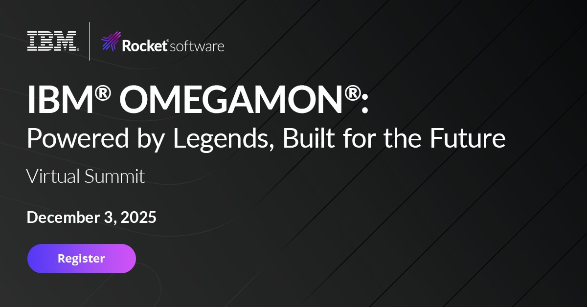 Rocket's tweet image. On December 3, join @IBM and Rocket Software for a free virtual summit exploring the future of #mainframe performance monitoring. You’ll learn how to simplify management with AI-driven insights, accelerate deployment, and more.

Register: brnw.ch/21wXBpA