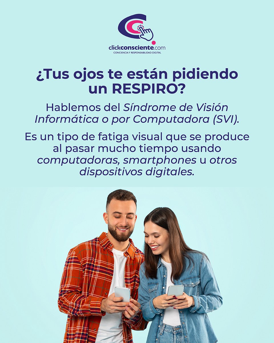 ClickConsciente's tweet image. ¿Ojos secos, visión borrosa, dolor de cabeza? Podría ser Síndrome de Visión Informática (SVI) que afecta a estudiantes y trabajadores por igual.
¡Cuida tu vista!
#ClickConsciente #SaludVisual #OjosCansados #FatigaOcular #BienestarDigital #CuidaTusOjos