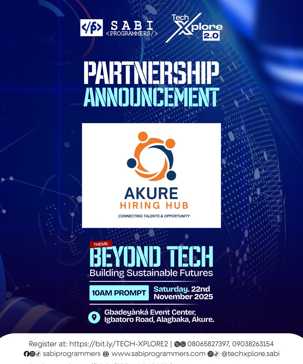 SabiProgrammers's tweet image. Officially announcing our partnership with @Akurehiringhub, a great recruitment platform

To connect with these amazing people, register and attend tech xplore 2.0 for free 

Click the link in the first comment section to register
#techxplore #akurehiringhub #akuretect #techevent