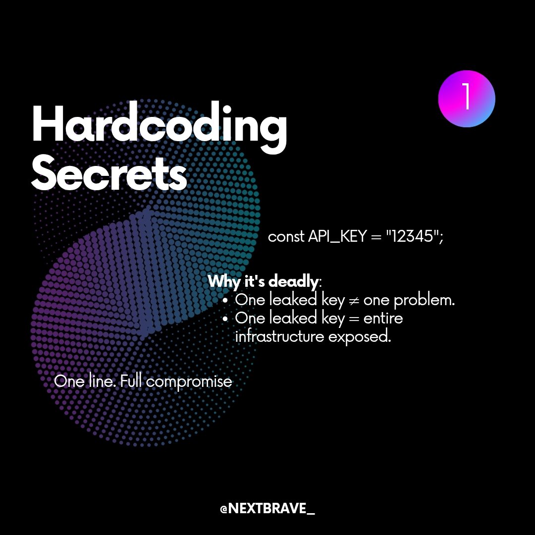 nextbrave_'s tweet image. 💀 One line of code can destroy your entire security posture.

🔑 Hardcoded secrets
🌍 “Allow all” configs
🔥 Disabled SSL checks

Hackers don’t need many mistakes…
just one.

#CyberSecurity #DevSecOps #InfoSec #SecureCoding #Developers #AppSec #BugBounty #Pentesting  #nextbrave