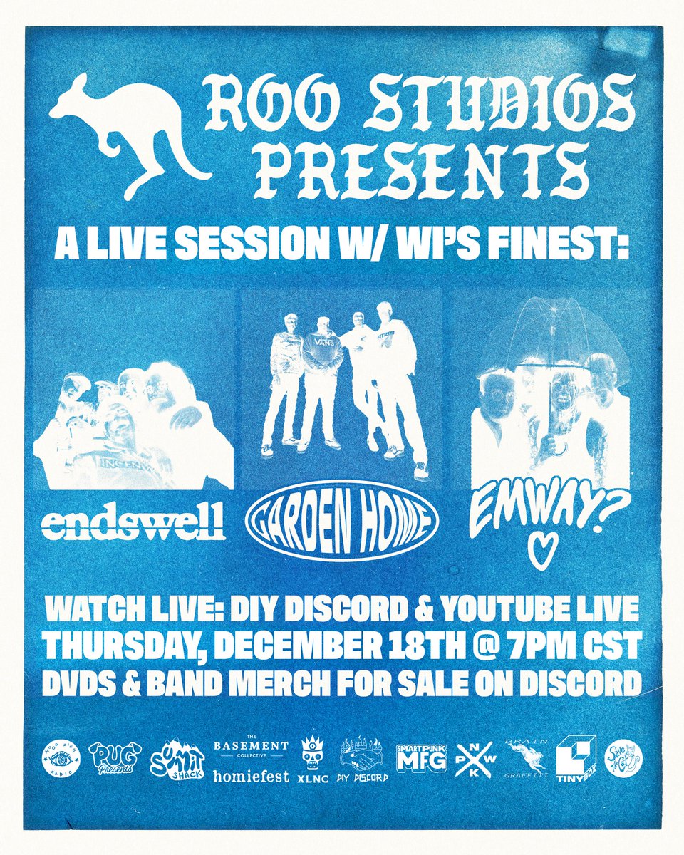 Join the DIY Discord for another party! December 18th at 7PMcst! We have <a href="/EMWAY608/">Excuse Me, Who Are You? 🩸</a>, <a href="/gardenhomeWI/">garden home 🔳💐</a>, and <a href="/EndswellWI/">Endswell</a> coming together for a free online show! 

ROO STUDIOS PRESENTS: A LIVE SESSION WITH WI'S FINEST!

link to join the discord is in the bio