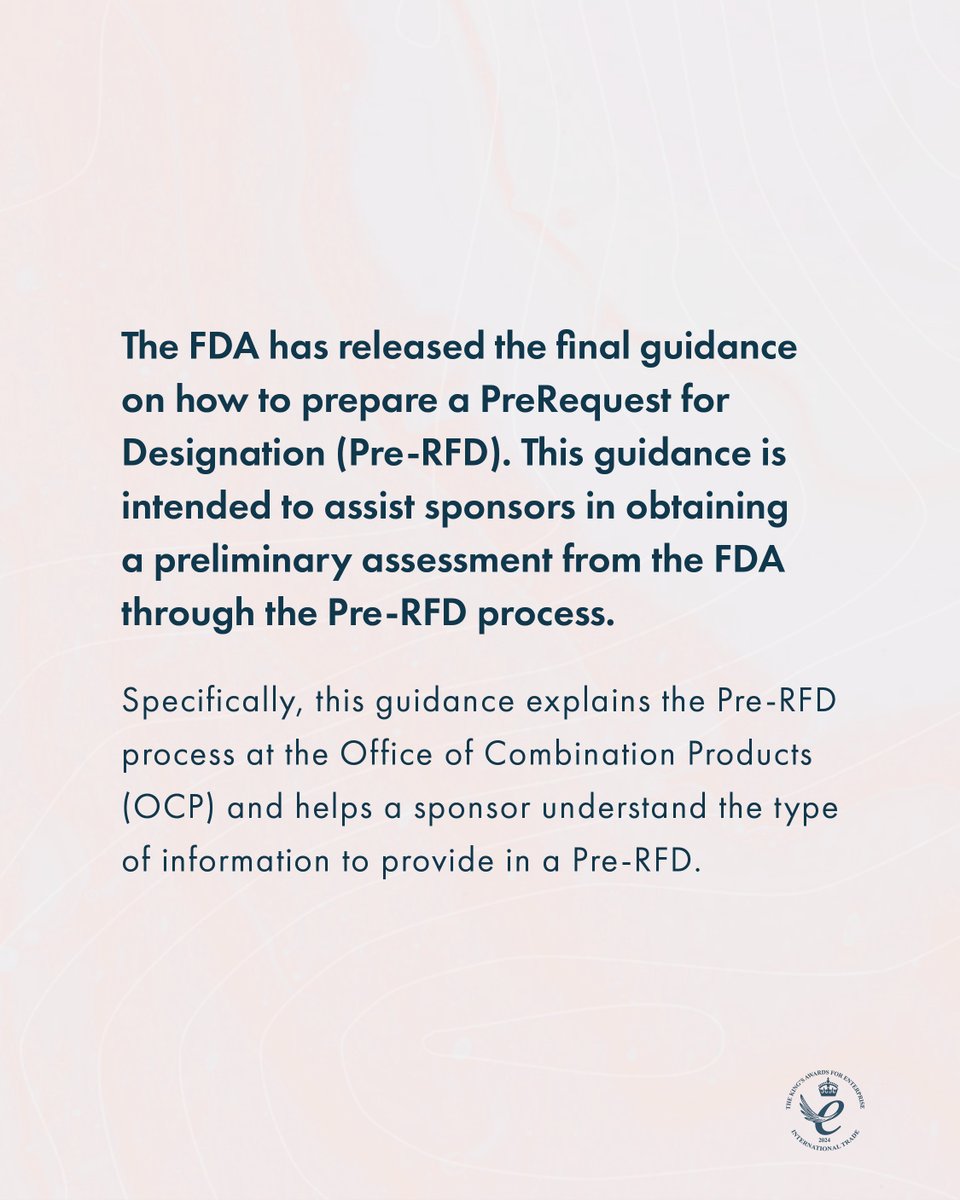 scendea's tweet image. The @US_FDA has released the final guidance on how to prepare a Pre-Request for Designation (Pre-RFD). Get in touch to speak with a member of our team: scendea.com/contact
-
#preRFD #FDAagencyinteractions