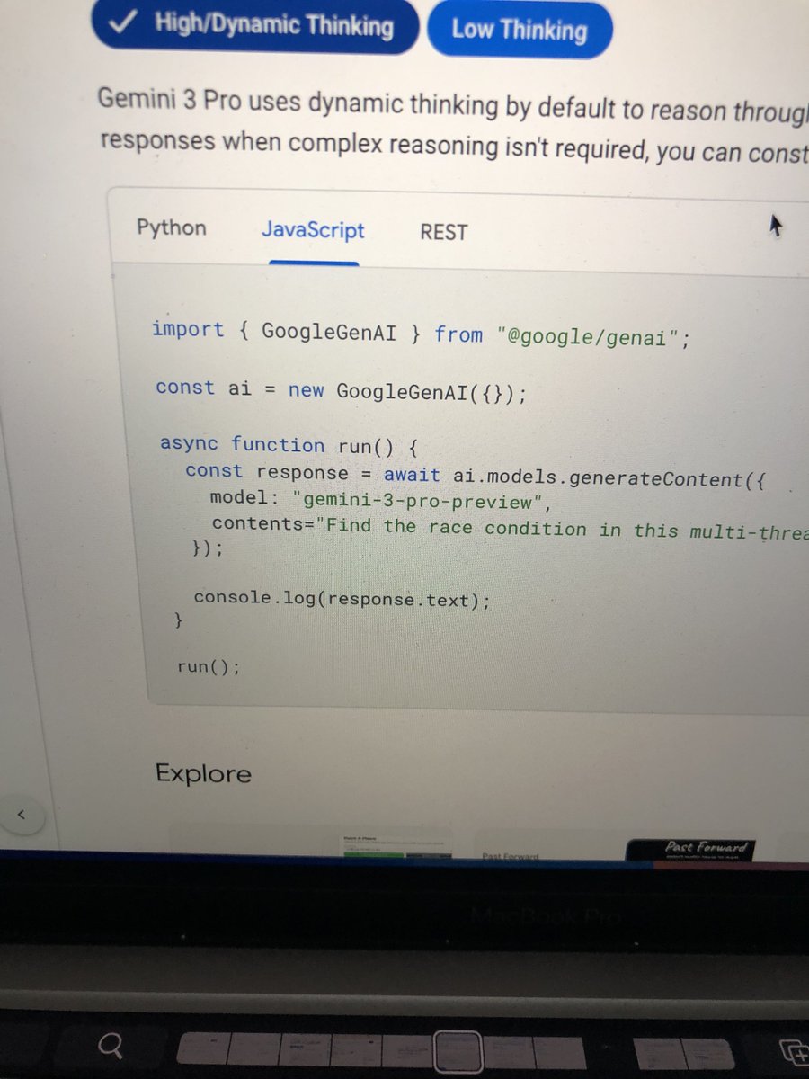 jo_codes's tweet image. Seems to be a syntax error in the gemini docs where the python “=” made it to JavaScript