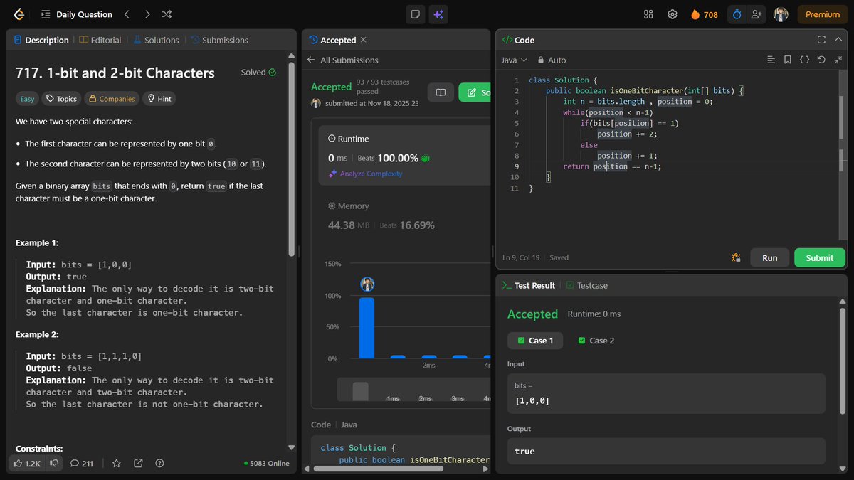 Kartscode's tweet image. 🇮🇳🔹 LeetCode Daily Challenge
📘 LC : 717
💡 Approach: &quot;Greedy Skip Walk&quot; 🚶‍♂️⚡
🔥 Day 708 Streak 💪
❤️ Like | 🔍 Follow @Kartscode
#LeetCode #Java #ProblemSolving #DailyChallenge #TechStudent #CodingJourney #BuildInPublic #DSAWithJava #DSA