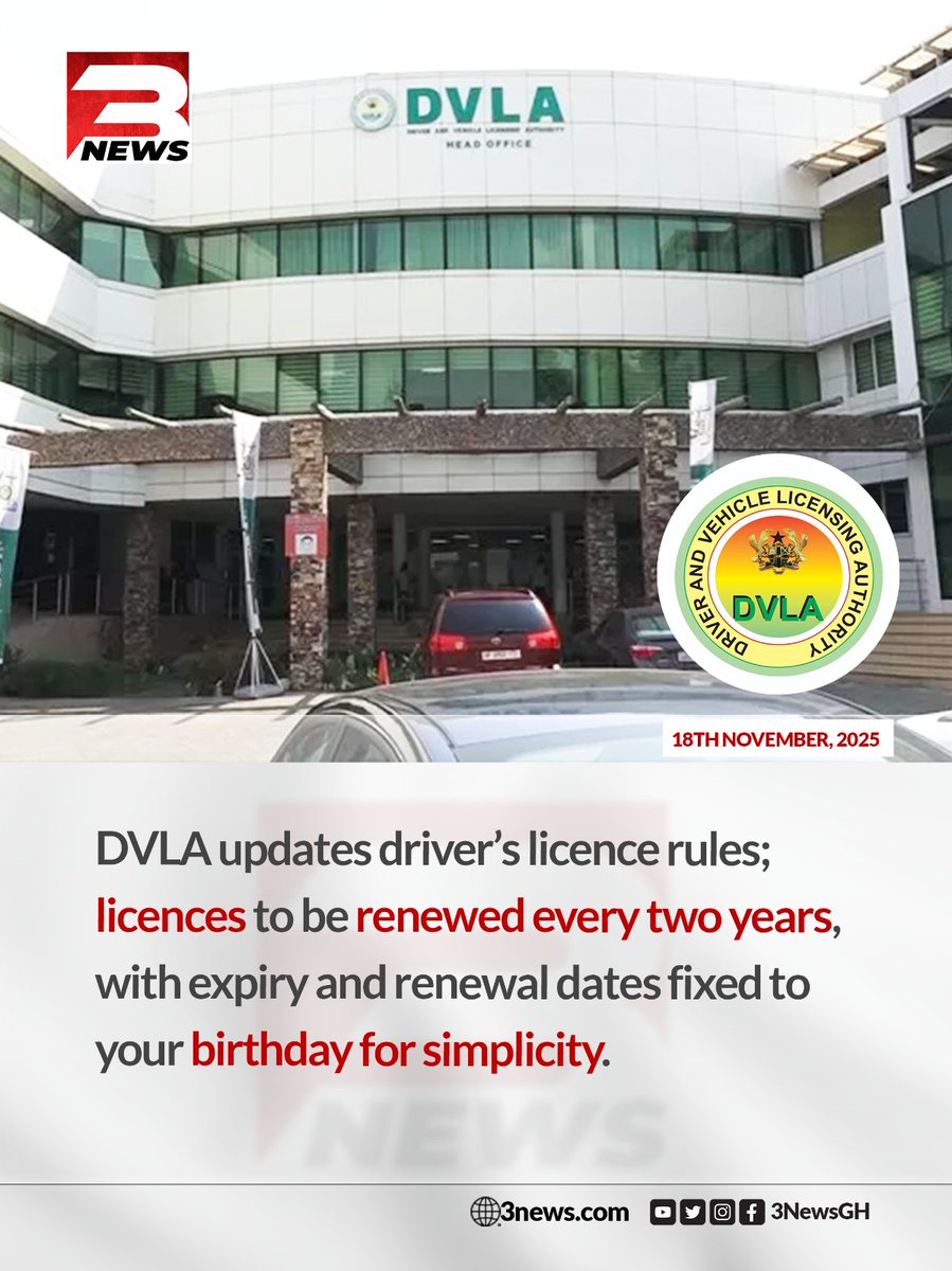 tv3_ghana's tweet image. The Driver and Vehicle Licensing Authority (DVLA) has introduced significant changes to driver&apos;s licence renewal procedures.

#3NewsGH #TV3GH