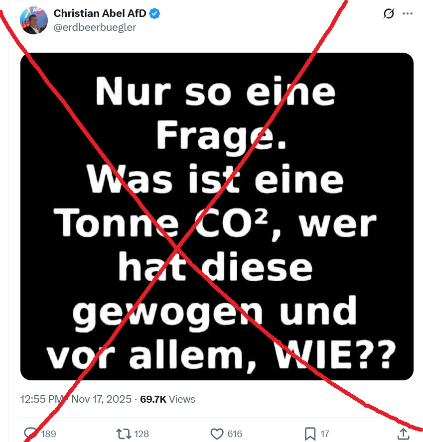 mjoukov's tweet image. Es ist zwar kein Problem, eine Tonne CO2 – tiefgestellt, nicht im Quadrat– zu ⚖️ wiegen. Man kann aber auch wissen, dass bei der 🔥Verbrennung von 1 kg Steinkohle ca. 2,4 kg CO2  (je Sorte variabel) entstehen.

Ach, vergessen, bei der #AfD muss man nichts wissen, gelle?
#Hetzer⁉️
