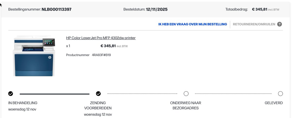 Hey <a href="/HPNederland/">HP Nederland</a>, ik bestel een week geleden een printer die "ruim op voorraad" is, betaal en heb nog steeds niks in huis want jullie zijn de "zending aan het voorbereiden", hoe kan dat nou?