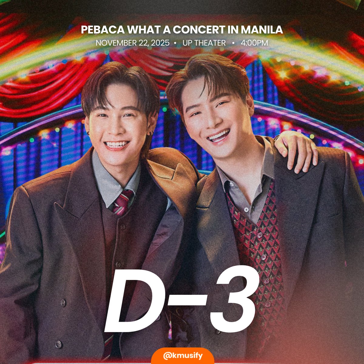 Only 3 days to go before the party begins! 🎉 Catch Krist and Singto at the #PEBACAConcertinManila this coming Saturday at the UP Theater 😉

Tickets are still available via wishusluck.helixpay.ph 🎫

Event brought to you by <a href="/wishusluckent/">Wish Us Luck</a> 

#GMMTV #WishUsLuckPH #KristSingto
