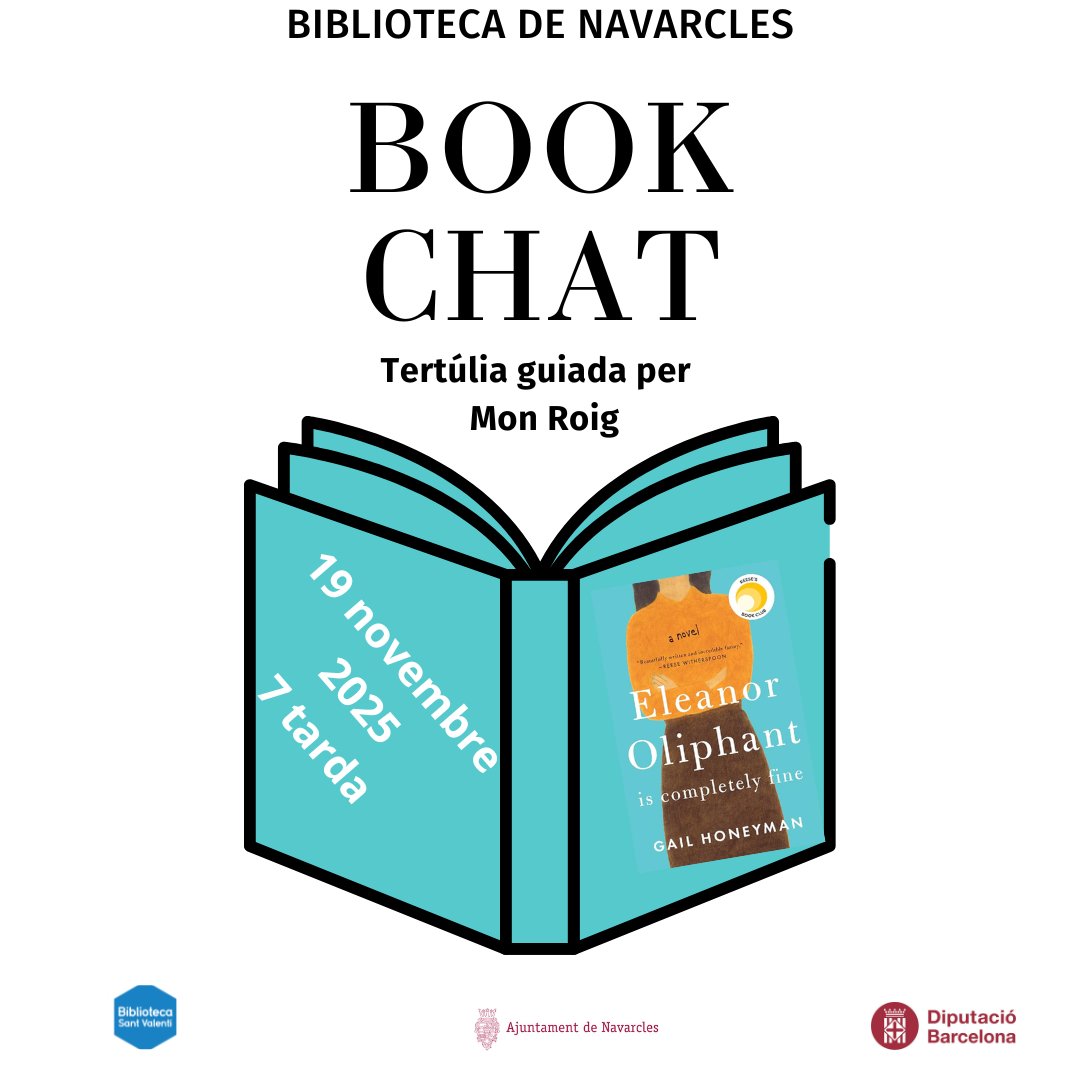 bnavarclessv's tweet image. Dimecres 19 de novembre, 7 tarda.
Tertúlia #BookChat comentarem &apos;Eleanor Oliphant is completely fine&apos; by Gail Honeyman, guiat per la filòloga Mon Roig. Us hi esperem!  
@ajnavarcles @bibliotequesXBM #bibliotequesxbm #bibliotequesbbm  @eoimanresa