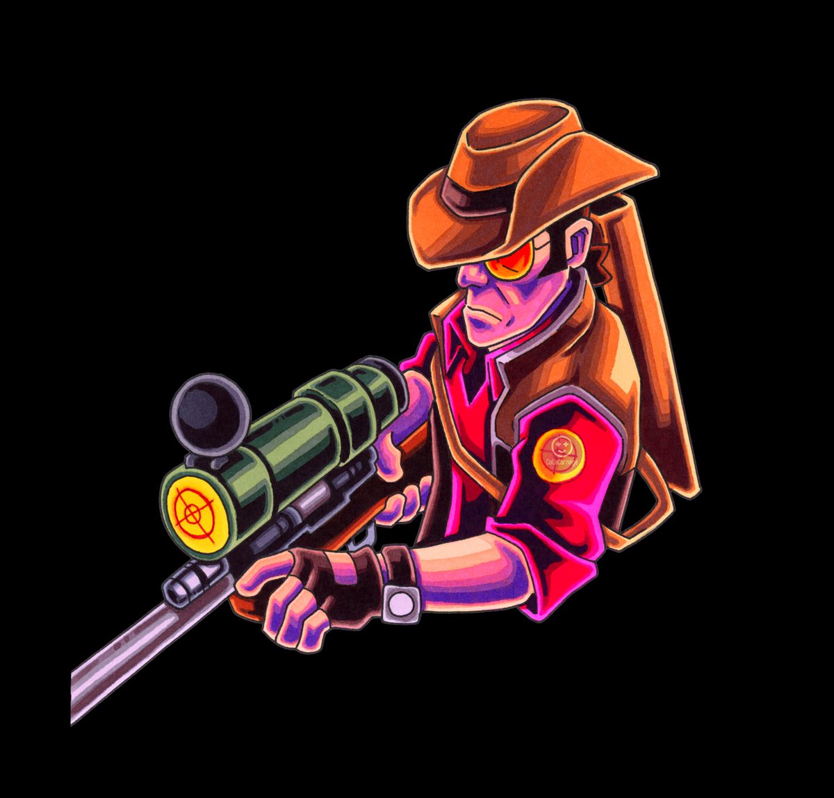 Sniper doodle. Think I'm finally getting comfortable with how to draw him.

#Teamfortress2 #tf2 #markers