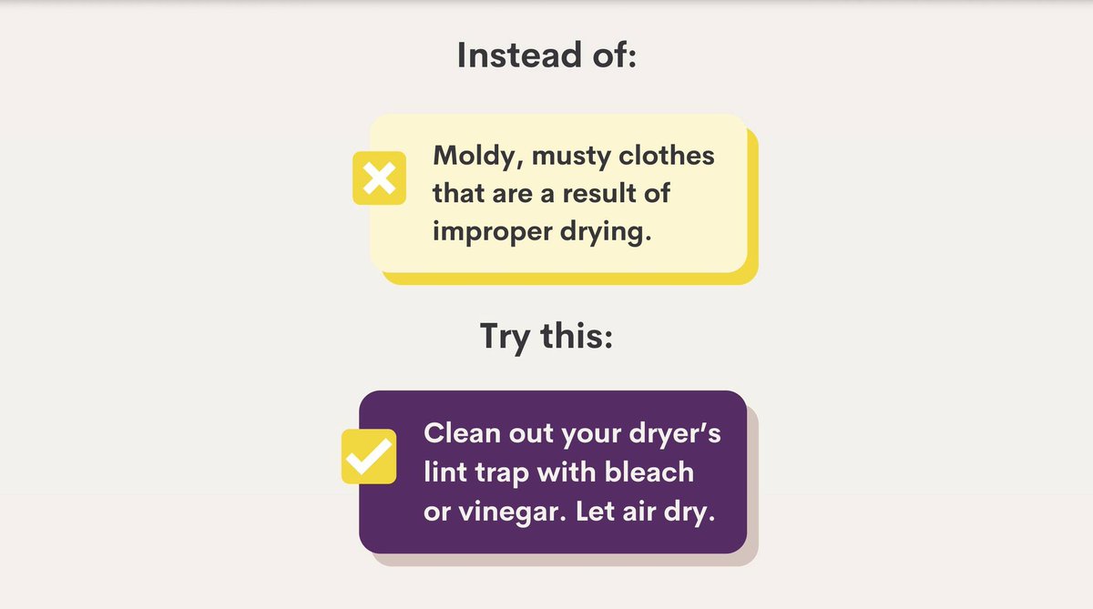 Musty-smelling clothes are typically due to faulty drying. For better-smelling clothes and linens, clean out and soak your lint trap in bleach or vinegar to sanitize! #LaundryTip