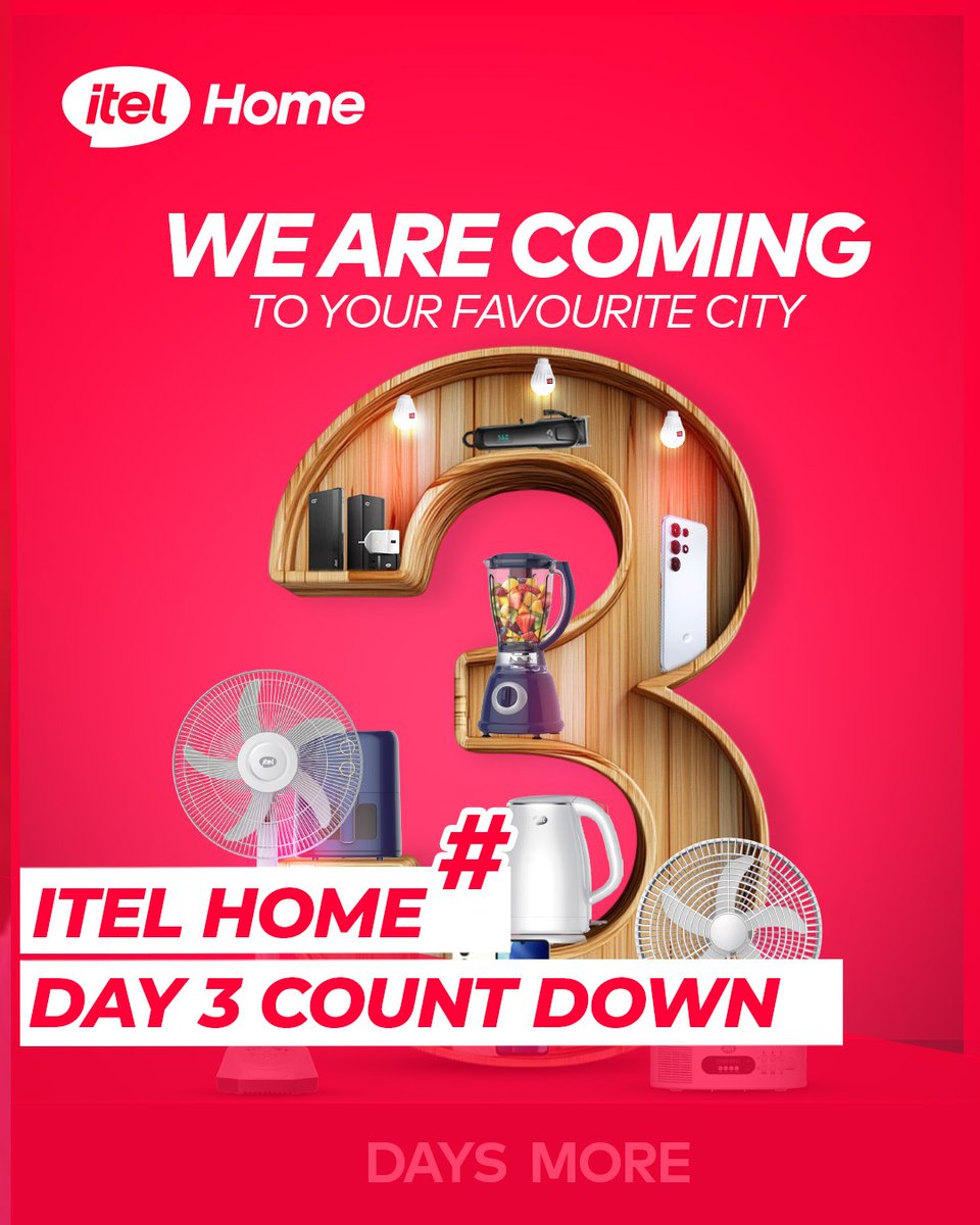 itelghana's tweet photo. The countdown is ON! 📷
Just 3 days until itel Home brings unbeatable deals to your city. Get ready for comfort, style, and affordability—delivered! 📷📷
#itelHome #3DaysMore #EnjoyBetterLife https://t.co/kz4OObmGWY