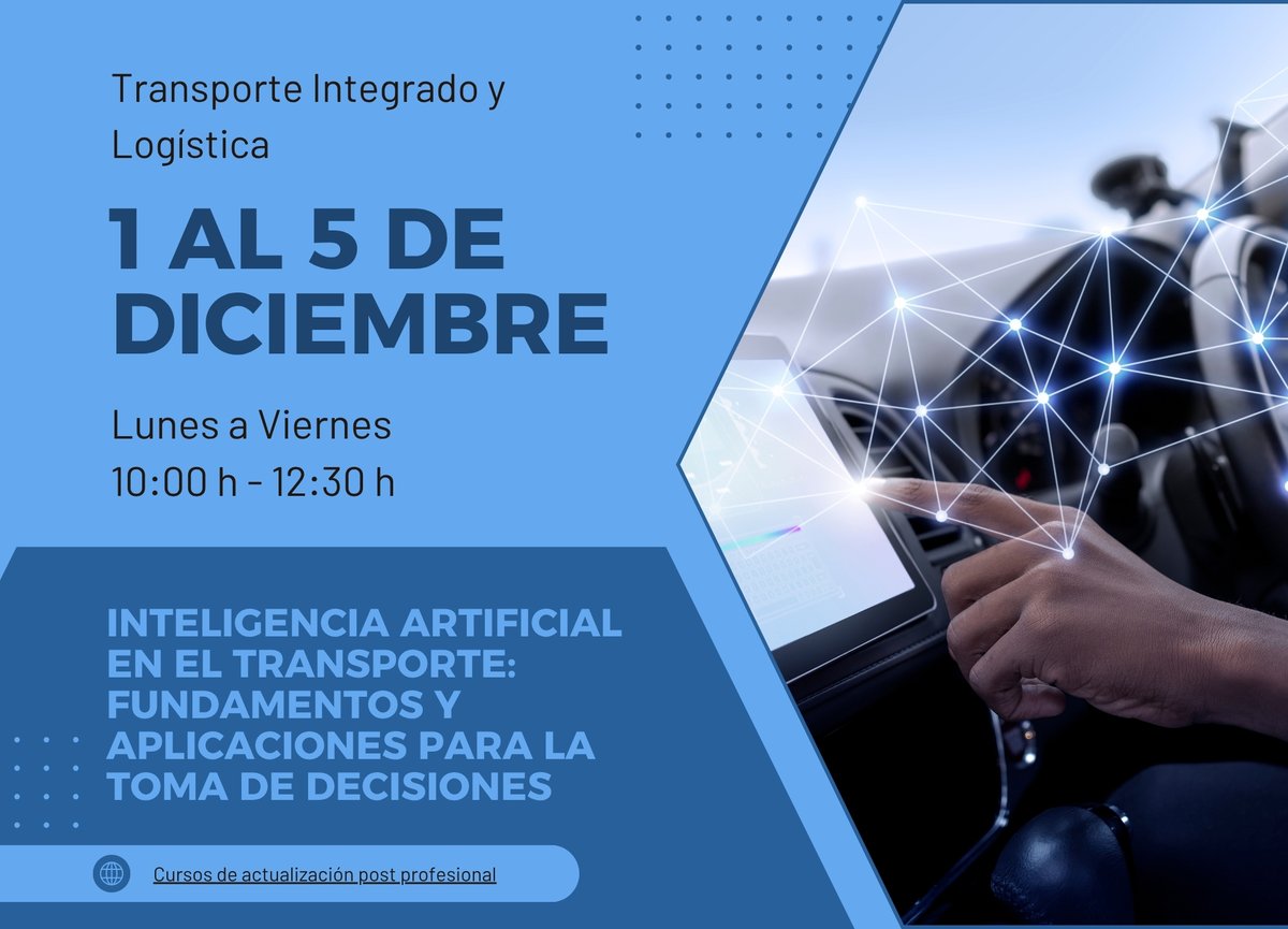 🤖 ¡Inscríbete al curso “Inteligencia Artificial en el Transporte: Fundamentos y Aplicaciones para la Toma de Decisiones”!

🚗¡Explora el futuro del transporte con las herramientas que están transformando al sector!

📅Fechas: 1 al 5 de diciembre
🔗Enlace: gob.mx/imt/agenda/cur…