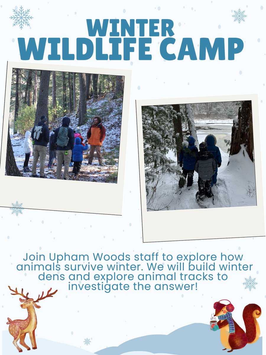 🌟❄️ Give your child a day of winter discovery! Upham Woods Winter Wildlife Camp is Sat, Feb 21, 2026 for ages 7–11. Hike for animal signs, build dens, snowshoe, &amp; craft! $45, snack &amp; lunch included. See details and register here by Feb 1  go.wisc.edu/t0d26z