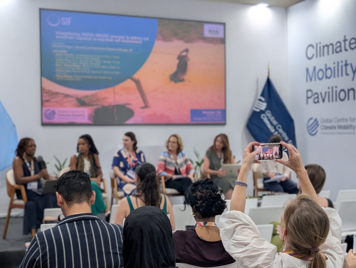 We're at a vital <a href="/GCCMobility/">Global Centre for Climate Mobility</a> #COP30 panel on <a href="/UNCCD/">UN Land and Drought</a>-<a href="/UNFCCC/">UN Climate Change</a> synergies to respond to the climate-crisis. Land degradation, mobility and climate impacts are not separate crises. They are one interconnected reality. People on the move cannot wait for fragmented systems to catch up.