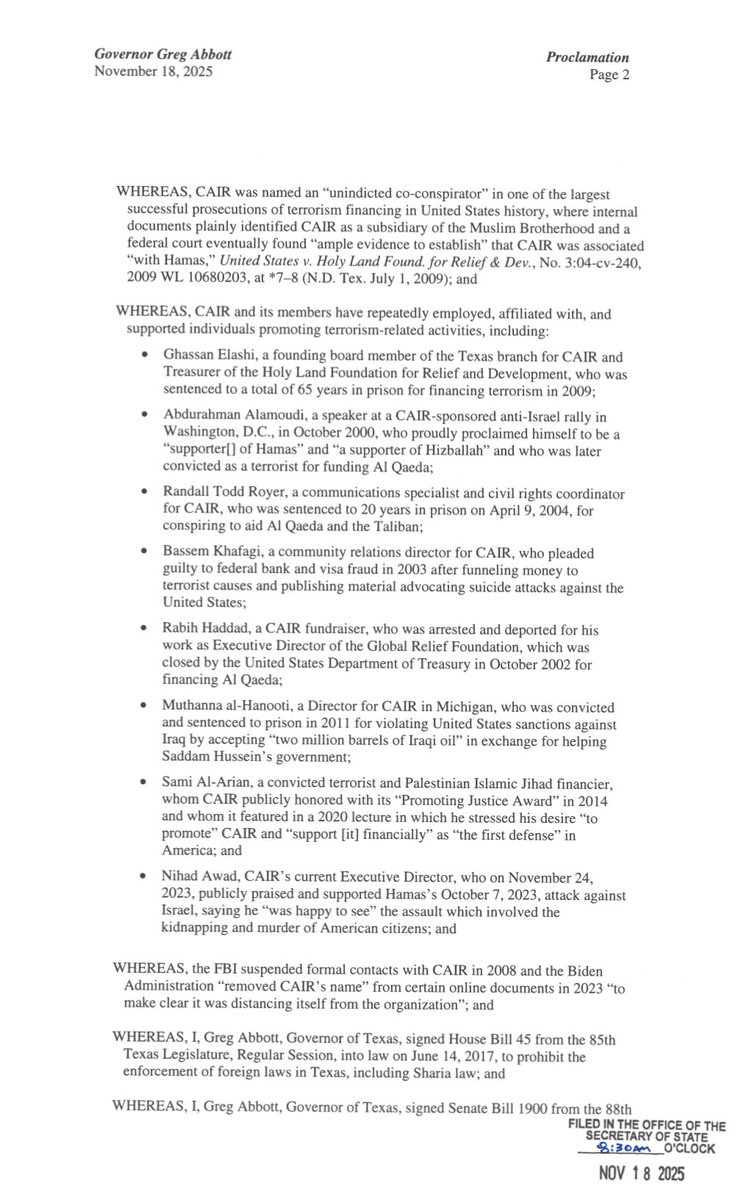 TRobinsonNewEra's tweet image. Texas&apos; Governor Greg Abbott designates the Muslim Brotherhood and CAIR as terrorist organizations.

A huge step in the right direction.