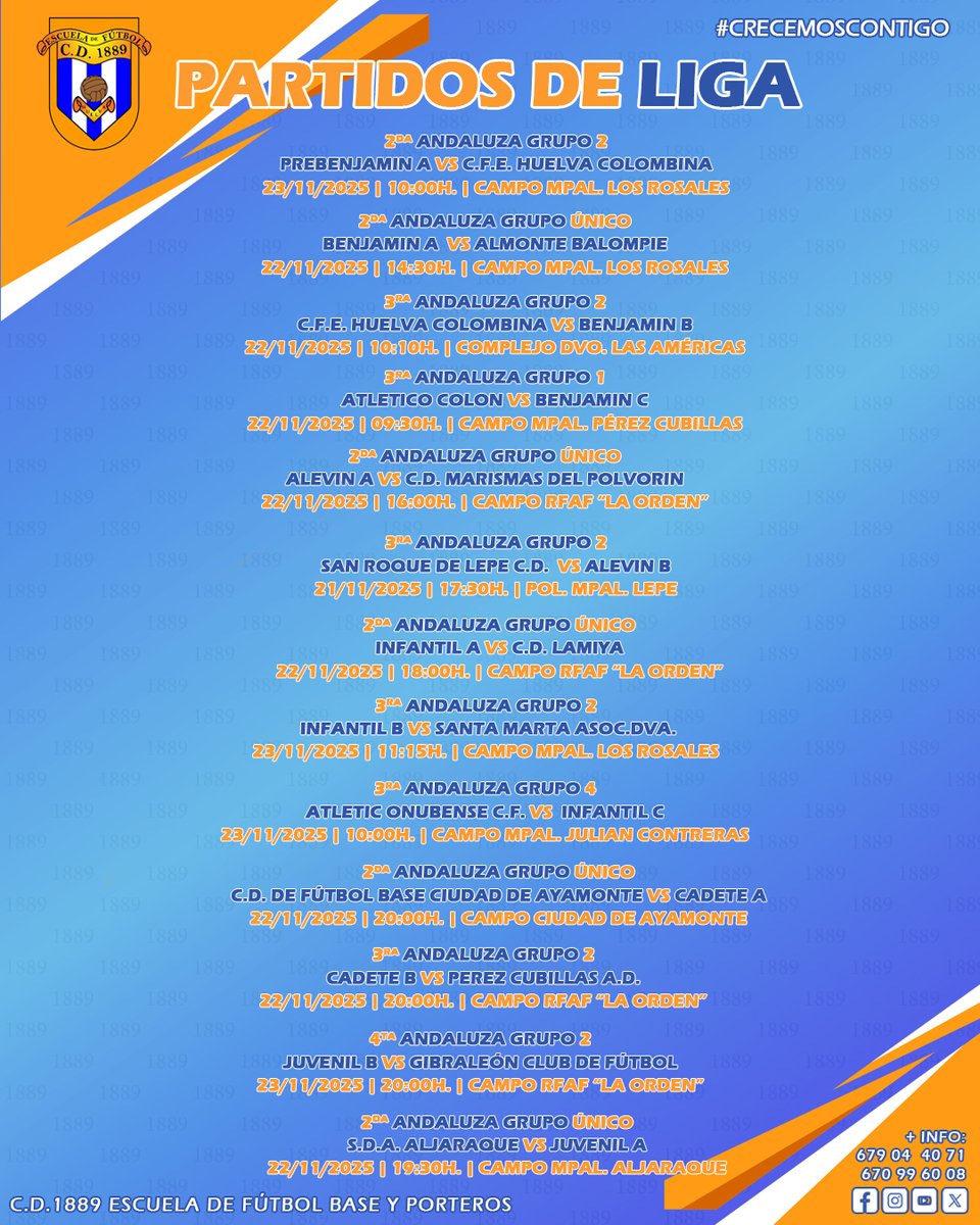PARTIDOS DE LIGA | Nuestros chicos ya tienen horario para sus jornadas de #PartidosOficiales. ⚽🔝

#Vamos89 🔵⚪️🔵

#Somos1889 #FutbolBase #crecemoscontigo