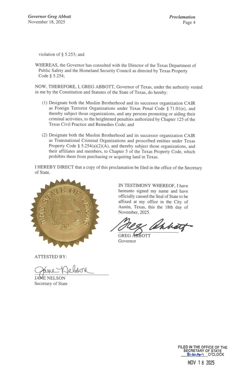 TRobinsonNewEra's tweet image. Texas&apos; Governor Greg Abbott designates the Muslim Brotherhood and CAIR as terrorist organizations.

A huge step in the right direction.