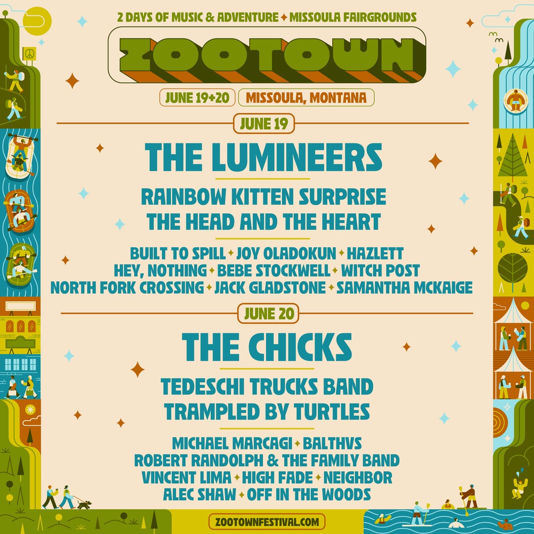 The Zootown Festival lineup is here! 🎶
The Lumineers, The Chicks, RKS, Tedeschi Trucks Band &amp; more are heading to Missoula June 19th-20th.

Pre-sale starts 11/21 at 10AM MT — text “Zoo” to 844-628-7958 for access.