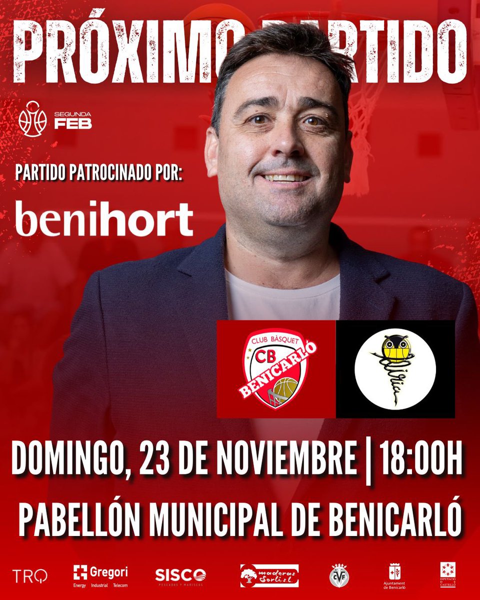 𝗣𝗥𝗢𝗫𝗜𝗠𝗢 𝗣𝗔𝗥𝗧𝗜𝗗𝗢 🔜

🗓️ 𝗗𝗼𝗺𝗶𝗻𝗴𝗼, 23 𝗱𝗲 𝗻𝗼𝘃𝗶𝗲𝗺𝗯𝗿𝗲.
⌚️18:00𝗛.
🆚 <a href="/CEBLliria/">CEB Llíria</a> .
📍𝗣𝗮𝗯𝗲𝗹𝗹𝗼𝗻 𝗠𝘂𝗻𝗶𝗰𝗶𝗽𝗮𝗹 𝗱𝗲 𝗕𝗲𝗻𝗶𝗰𝗮𝗿𝗹𝗼.
✅ 𝗣𝗮𝗿𝘁𝗶𝗱𝗼 𝗽𝗮𝘁𝗿𝗼𝗰𝗶𝗻𝗮𝗱𝗼 𝗽𝗼𝗿 @benihort .

#TodoAlRojo 🔴