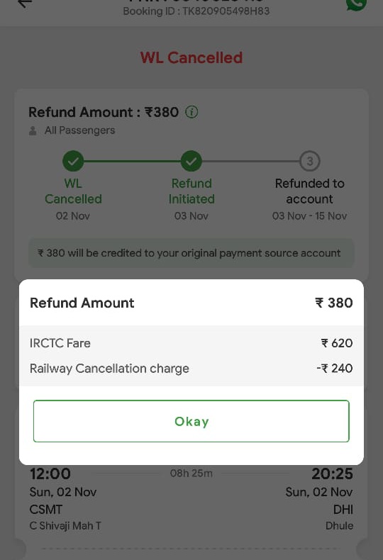 yogeshvisal's tweet image. Booked a WL ticket by one of friend, cancelled it… and IRCTC charged ₹240 as cancellation!
Paid ₹620, got back ₹380.
Sometimes the journey ends before it begins. 🚆💸 This is not right,  need to take action.
#IRCTC #RailwayRefund #India